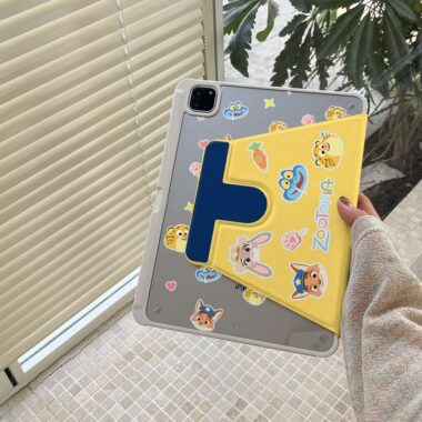Cartoon color block animal city 360 rotating iPad case