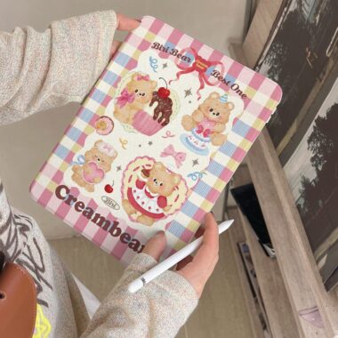 Cartoon cream bear 360 rotating shockproof iPad case