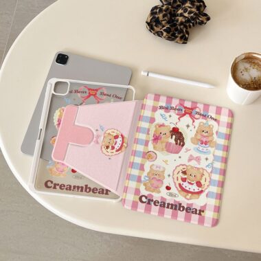 Cartoon cream bear 360 rotating shockproof iPad case