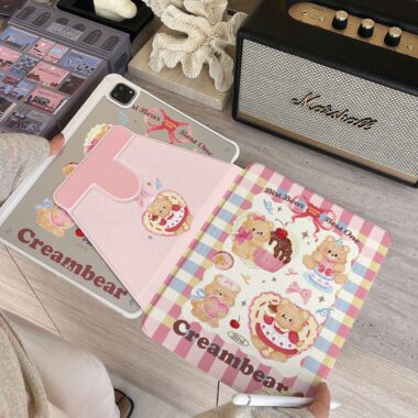 Cartoon cream bear 360 rotating shockproof iPad case