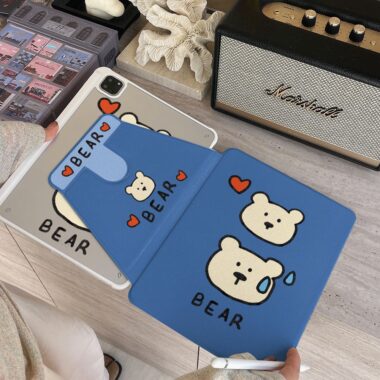 Cartoon bear expression 360 rotating shockproof iPad case