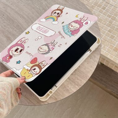 Cute Labubu cartoon 360 rotating shockproof iPad case