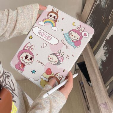 Cute Labubu cartoon 360 rotating shockproof iPad case