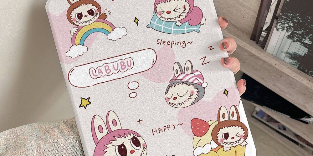 Cute Labubu cartoon 360 rotating shockproof iPad case