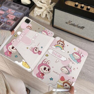 Cute Labubu cartoon 360 rotating shockproof iPad case