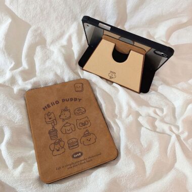 Brown puppy rotating shockproof iPad flip case