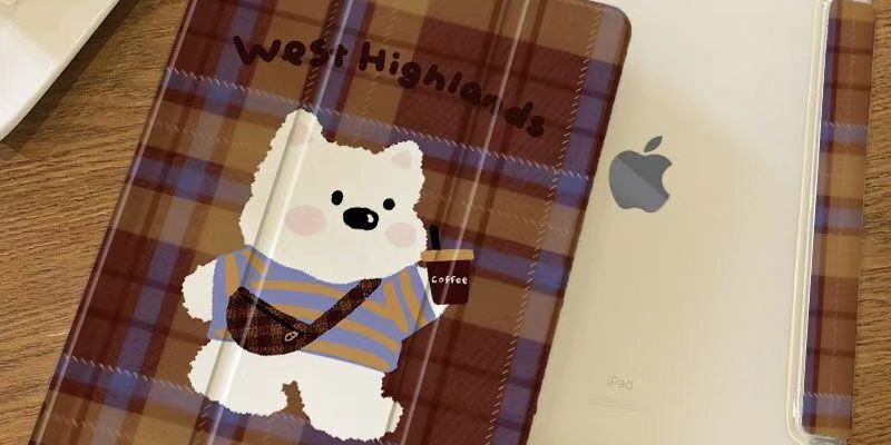 Cute puppy plaid tri-fold shockproof iPad case cover