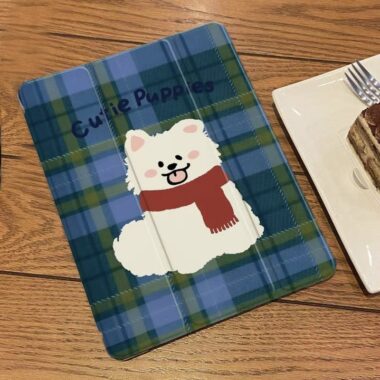 Cute puppy plaid tri-fold shockproof iPad case cover