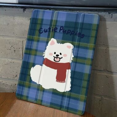 Cute puppy plaid tri-fold shockproof iPad case cover
