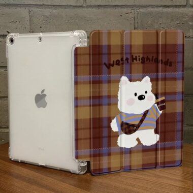 Cute puppy plaid tri-fold shockproof iPad case cover