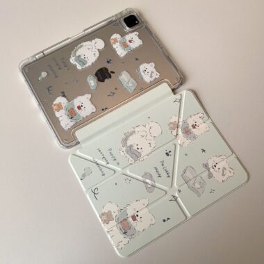 Cartoon Samoyed puppy Y shape folding iPad case