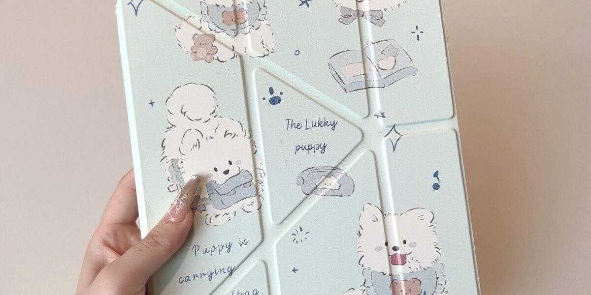 Cartoon Samoyed puppy Y shape folding iPad case