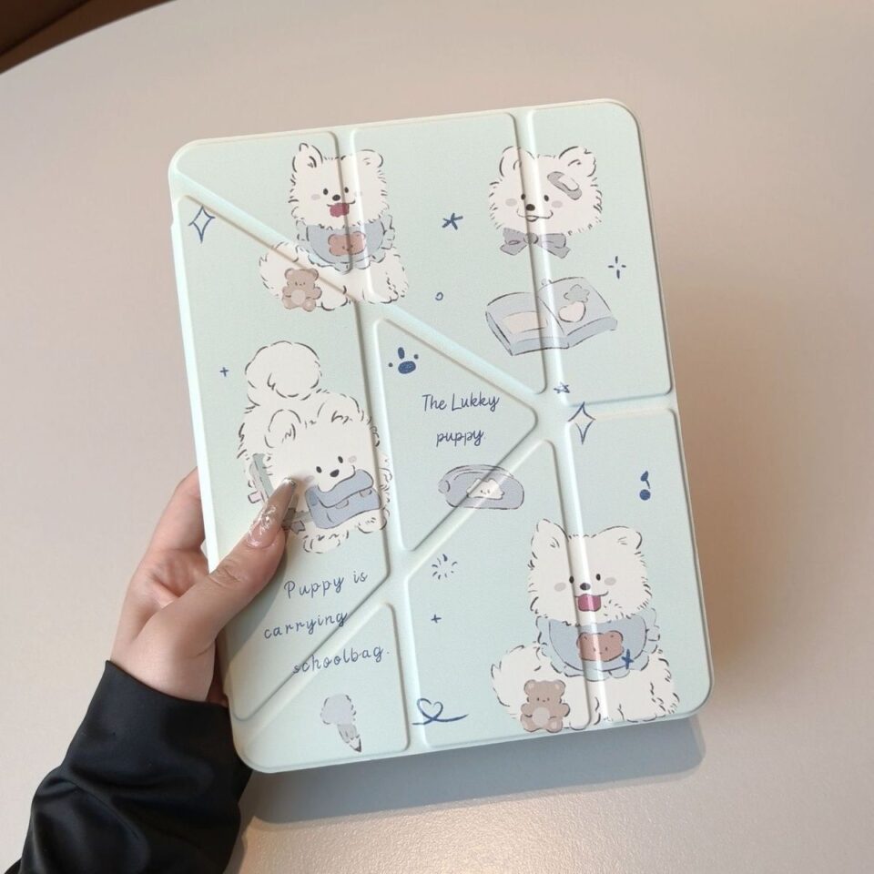 Cartoon Samoyed puppy Y shape folding iPad case