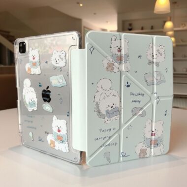 Cartoon Samoyed puppy Y shape folding iPad case
