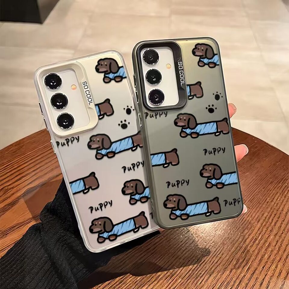 Silver cartoon dachshund shockproof Samsung S25 Ultra case