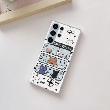 Bear and cat cartoon transparent shockproof Samsung S24 Ultra case