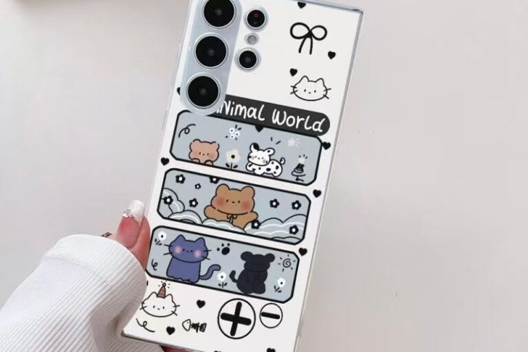 Bear and cat cartoon transparent shockproof Samsung S24 Ultra case