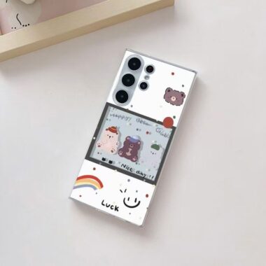 Bear and cat cartoon transparent shockproof Samsung S24 Ultra case