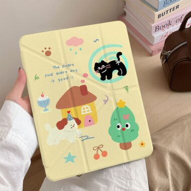 Cartoon dog and cat Y-fold tri-fold shockproof iPad case