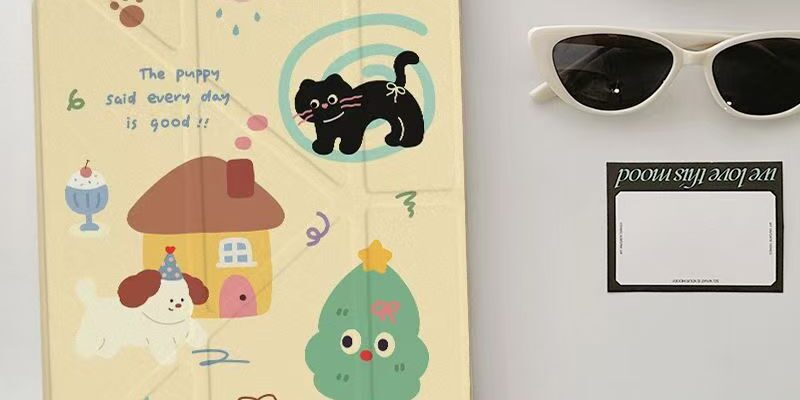 Cartoon dog and cat Y-fold tri-fold shockproof iPad case