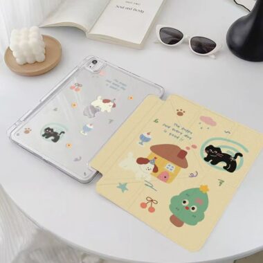 Cartoon dog and cat Y-fold tri-fold shockproof iPad case