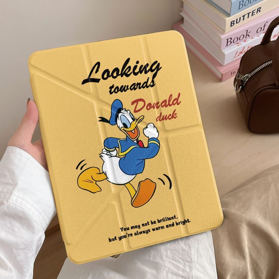 Cute cartoon Donald Duck Y-fold protective iPad case
