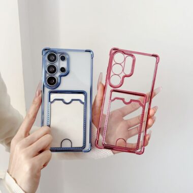 electroplated clear card holder shockproof Samsung phone case