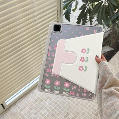 Cartoon floral patchwork bow 360 rotating iPad case