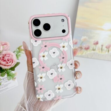 Transparent floral magnetic full cover iPhone 17 case
