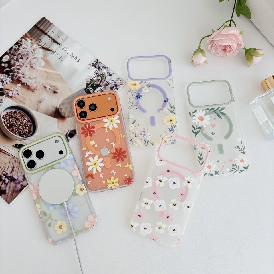 Transparent floral magnetic full cover iPhone 17 case