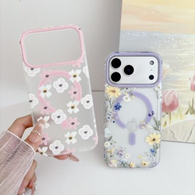 Transparent floral magnetic full cover iPhone 17 case