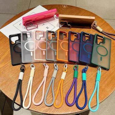 frosted clear magnetic wrist strap Samsung phone case