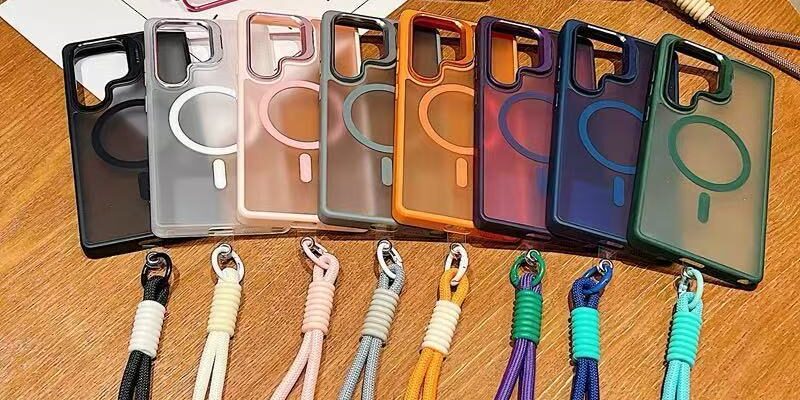 frosted clear magnetic wrist strap Samsung phone case