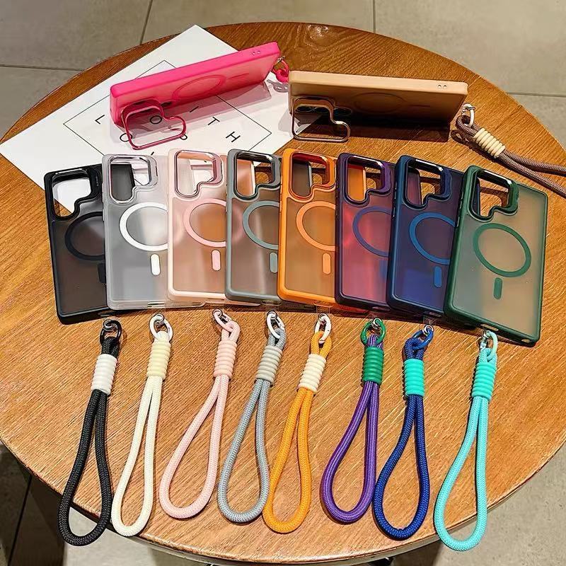 frosted clear magnetic wrist strap Samsung phone case