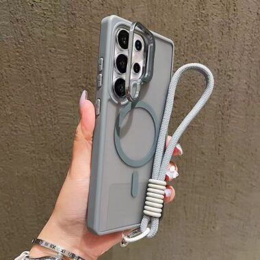 frosted clear magnetic wrist strap Samsung phone case