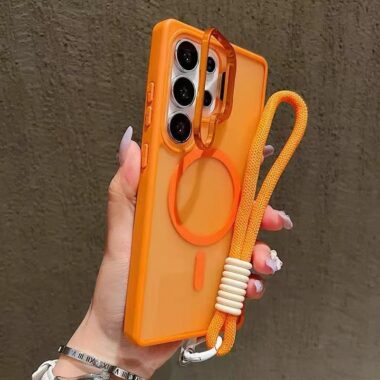 frosted clear magnetic wrist strap Samsung phone case