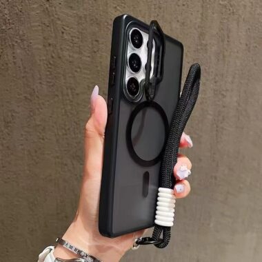 frosted clear magnetic wrist strap Samsung phone case