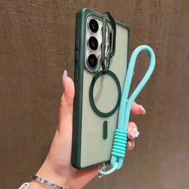 frosted clear magnetic wrist strap Samsung phone case