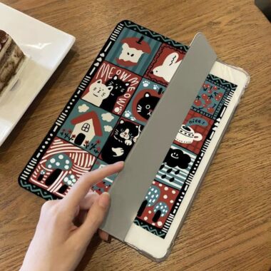Cartoon graffiti animal tri fold shockproof iPad case