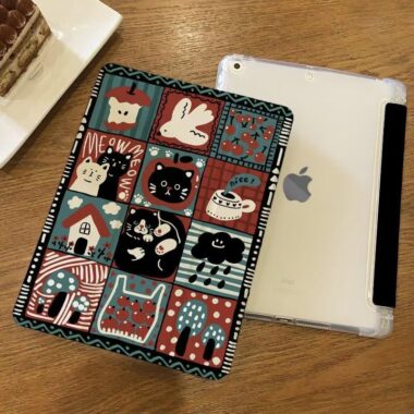 Cartoon graffiti animal tri fold shockproof iPad case