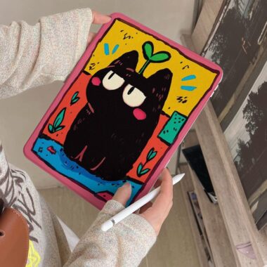 Cartoon graffiti black cat 360 rotating shockproof iPad case