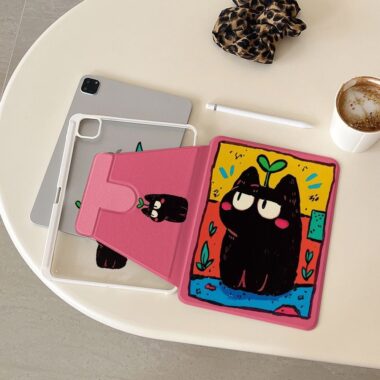 Cartoon graffiti black cat 360 rotating shockproof iPad case