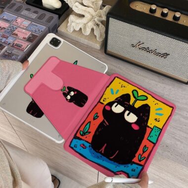 Cartoon graffiti black cat 360 rotating shockproof iPad case