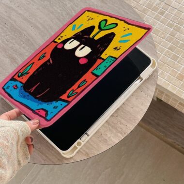 Cartoon graffiti black cat 360 rotating shockproof iPad case