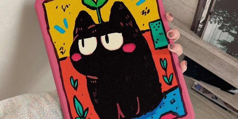 Cartoon graffiti black cat 360 rotating shockproof iPad case