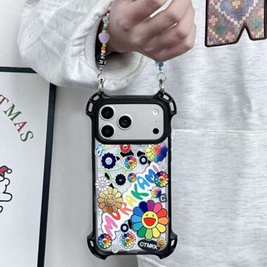 Colorful graffiti chain handle iPhone 17 case