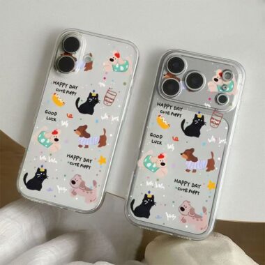 Cute graffiti puppy clear soft full cover iPhone 17 case