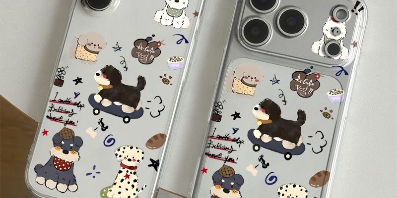 Cute graffiti puppy clear soft full cover iPhone 17 case