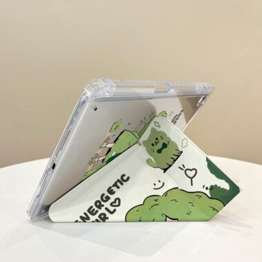 Cartoon green hair girl cat Y fold tri fold iPad case