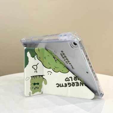 Cartoon green hair girl cat Y fold tri fold iPad case